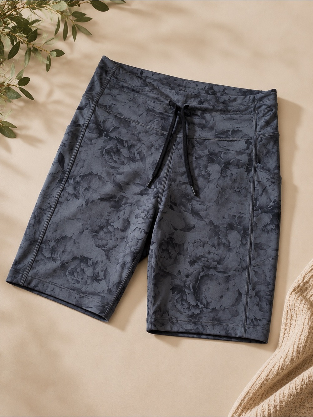 ZYIA Women's Floral-Print Bike Shorts in Charcoal